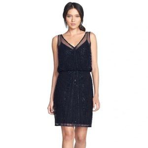 Adrianna Papell Beaded Blouson Dress Black 16